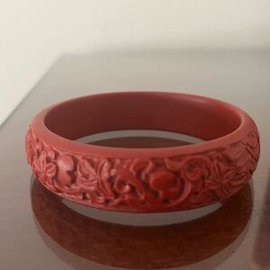 Vintage Carved Cinnabar Bangle Bracelet